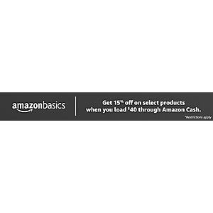 Amazon: Get 15% off select AmazonBasics Products when you load $40 through Amazon Cash (expires Jan 31, 2021)