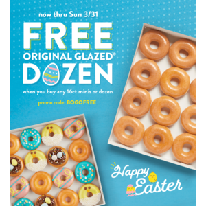 FREE  Krispy Kreme Original Glazed® Dozen when you buy any 16ct minis or dozen.