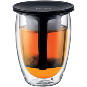 12-Oz Bodum Tea Strainer w/ Pavina Double Wall Glass Set (Black) - $10
