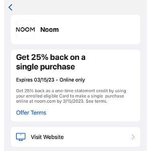Noom.com 25% statement credit for Amex platinum - $104