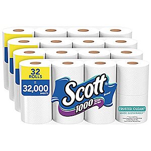 32-Count Scott 1000 Sheets Per Roll Toilet Paper $22.90 w/ Subscribe & Save