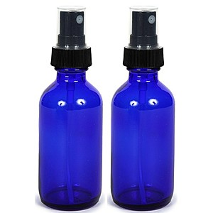 FREE Cobalt Blue Glass Spray Bottle (2 oz, 2 pk) with Bonus Waterproof Labels, Fine Mist Sprayer, for Essential Oils, Colognes & Perfumes, Highest Quality AC
