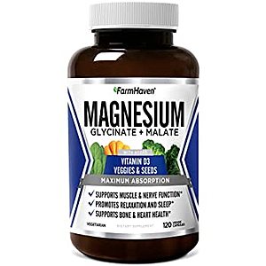 FarmHaven Magnesium, Glycinate + Malate w/ Vitamin D3 for Sleep, Muscle & Leg Cramps etc. $17.49 @ Amazon