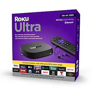 Roku Ultra 4K/HDR/Dolby Vision Streaming Media Player with Dolby Atmos, Bluetooth and Voice Remote with Headphone Jack and Personal Shortcuts (2020) - $69.99