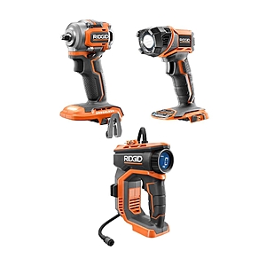 RIDGID 18V Lithium-Ion Brushless Cordless 3/8 in. Impact Wrench, Torch Light, and High Pressure Inflator Kit (Tools Only)-R92162SBN - $109 at Home Depot