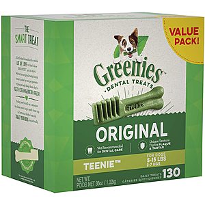 Prime Members: 130-Count Greenies Teenie Dental Dog Treats (36oz.) $15.65 w/ S&S + Free S&H