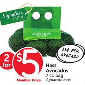 So. Cal. Albertsons / Vons Stores: 2 Bags of 7 (14) Avocados for $5 ($.36 each) on Fri., 9/29/23; Ground Turkey $.96 / lb through 10/3/23