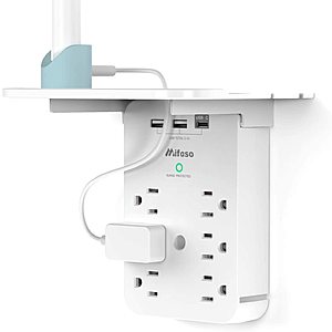 Mifaso 1875W 490J 6-Outlet Wall Surge Protector w/ 3x USB Ports $12.27