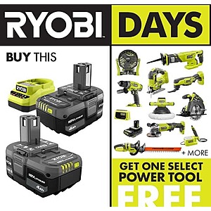 2-Pack Ryobi One+ 18V 4.0 Ah Battery/Charger Kit + 1x Select Free Ryobi One+ Tool $99 + Free S/H
