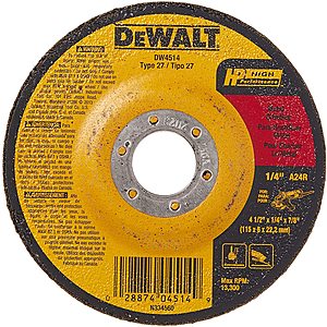 DeWALT 1/4" Thick Grinding Wheel (4.5" Diameter, 7/8" Arbor) $1.85