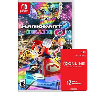 Mario Kart 8 Deluxe or Animal Crossing: New Horizons (Nintendo Switch) + Bonus 12-Month Nintendo Switch Online Membership $50 + Free Shipping