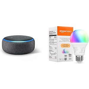 Echo Dot (3rd Gen) Charcoal + Amazon Basics Smart Color Bulb $14.99