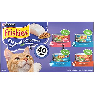 New Chewy Customers: 40-Count 5.5-Ounce Purina Friskies Seafood & Chicken Pate Wet Cat Food $12.27 w/ Autoship + FS on $35+