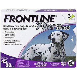 Frontline Plus Flea and Tick Treatment for Large Dogs, 45-88 Pounds, 6 Doses for $36.98 with Amazon S&S