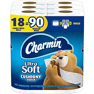 Toilet Paper: 18-Count Charmin Ultra Soft Family Mega Rolls Toilet Paper $21.75 & More w/ S&S