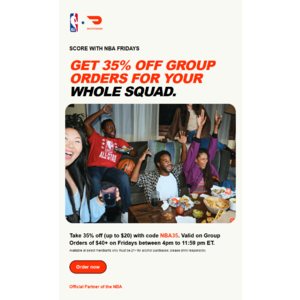 DoorDash - 35% off $40+ Group Orders, Friday Only, Starting 4 PM ET