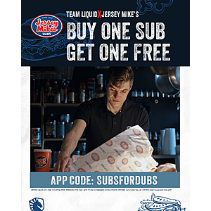 Jersey Mike’s: Buy One Regular Sub, Get One Regular Sub Free via Mobile App - Valid 8/9