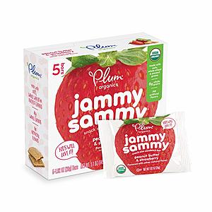 Plum Organics Jammy Sammy, Organic Kids Snack Bar, Peanut Butter & Strawberry, 5.1 oz, 5 bars (Pack of 6), $11.96 w/ 15% S&S (or $15.22 w/5%)