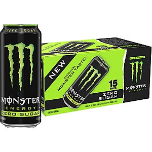 15-Pack 16-Oz Monster Energy Zero Sugar Energy Drink (Green) $17.50 ($1.17 Ea) w/S&S + Free Shipping w/ Prime or on $35+
