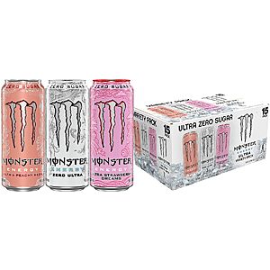 15-Count 16-Oz Monster Energy Ultra Zero Sugar Energy Drinks (Variety Pack) $16.25 w/ Subscribe & Save