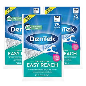 DenTek: 3-Pack 75-Count Complete Clean Easy Reach Floss Picks $6.90 & More w/ S&S