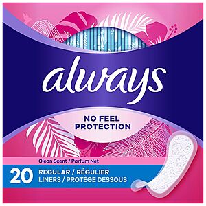 Select Walgreens Accounts: 20-Count Always Thin Daily Liners (Regular) Free + Free Pickup on $10+ Orders