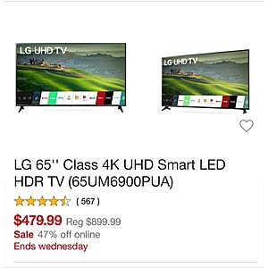 LG 65'' Television 65um6900PUA as low as $387.59 with Promo and Red Card
