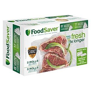 5 ct. FoodSaver Heat-Seal Rolls- (3 ct. 11" x 16' rolls & 2 ct. 8" x 20' rolls) $11.91  after 15% off "In Cart Discount" & Target REDcard 5% Discount.