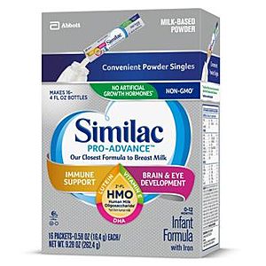 16-Count 0.58oz Similac Pro-Advance Infant Formula w/ Iron Packets $7.50 & More + Free Store Pickup