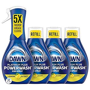 $14.13 w/ S&S: Dawn Platinum Powerwash Dish Spray, Lemon Scent Refill, 16 oz, 1 Starter Kit + 3 Refills