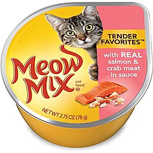 Meow Mix Tender Favorites Wet Cat Food, Salmon & Crab, 2.75 Ounce Cup (Pack of 12) $6 or 5.40 SS