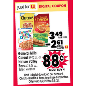 General Mills Cereal 4 for $1.52 @ Jewel Osco (YMMV)