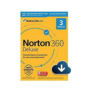 Norton 360 Deluxe - Antivirus software for 3 Devices with Auto Renewal - Includes VPN, PC Cloud Backup & Dark Web Monitoring powered by LifeLock [Download] $17.99