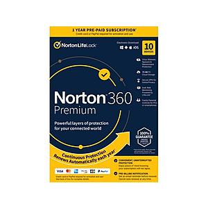 Norton 360 Premium - Antivirus software for 10 Devices with Auto Renewal - Includes VPN, PC Cloud Backup & Dark Web Monitoring powered by LifeLock [Key card] $29.99