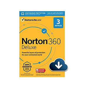 Norton 360 Deluxe - Antivirus software for 3 Devices with Auto Renewal - Includes VPN, PC Cloud Backup & Dark Web Monitoring powered by LifeLock [Download] $19.99