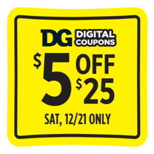 Dollar General $5 off $25 Coupon for 12/21