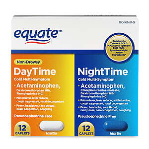 Equate Day and Night Cold Tablets 24 Count Total $2.98