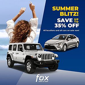Fox Rent A Car Summer Savings of Up To 35% on All Car Types - Book By July 9, 2023