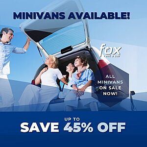 Fox Rent A Car Minivan Rentals Up To 45% Off Through October - Book by September 17, 2023