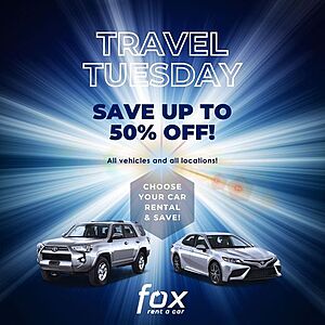 Fox Rent A Car Up to 50% Off All Cars Picked Up By Dec 15th - Book by December 10, 2023
