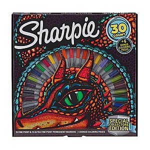 Sharpie Special Collectors Edition Permanent Markers and Dragon Coloring Pages, Fine and Ultra Fine Point, 30 Count $10