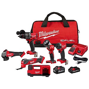 Milwaukee M18 FUEL 18-Volt Lithium-Ion Brushless Cordless Combo Kit (4-Tool) with additional 4-1/2 in. Grinder and Inflator - $599.00 FS - Home Depot
