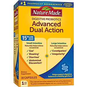 Nature Made Vitamins & Supplements: 30-Ct Advanced Dual Action Probiotics 2 for $12, 54-Ct Wellblends Calm & Relax 2 for $8, & More $7.99