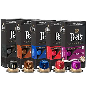 50-Ct Peet's Coffee Nespresso Original Espresso Coffee Pods Variety Pack $25.35 w/ S&S + Free S/H