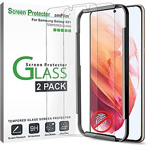 2-Pack amFilm Samsung Galaxy S21 5G 6.2" Premium Tempered Glass Screen Protector $4.50 & More
