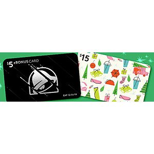 Taco Bell: Buy $15 eGift Card, Get $5 Bonus. Buy $25 Gift Card at Taco Bell, Get Free Combo