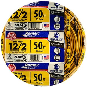 Southwire 12/2 50 ft. Romex NM Wire $27.24 at Amazon