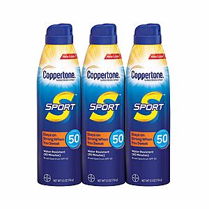 3-Pack of 5.5oz Coppertone Sunscreen Spray (SPF 50): Sport or Kids $14.52 each w/ S&S + Free Shipping