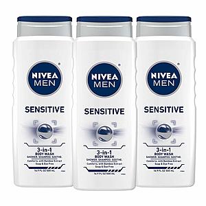 3-Pack 16.9oz Nivea Men Sensitive 3-in-1 Body Wash $7.90 w/ S&S + Free S&H