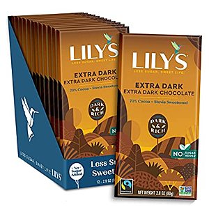 12-Pack 2.8oz Lily's Extra Dark Chocolate Bar (70% Cocoa) $20 + Free S&H w/ Amazon Prime